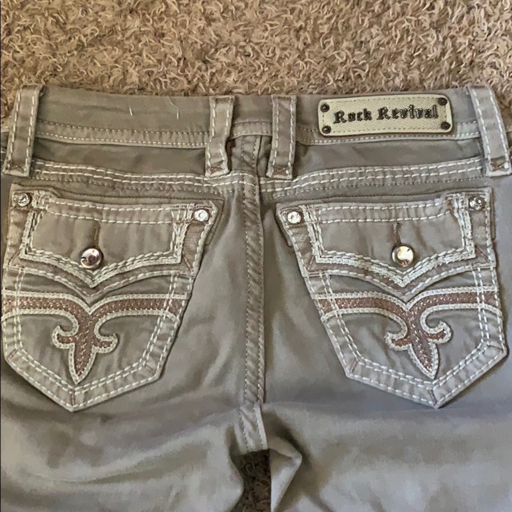 Rock Revival Women's Skinny Jeans - Taupe with White Stitching